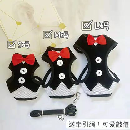 Adjustable Pet Harness with Bow Tie Leash Set Stylish Tuxedo Vest for Small Dogs and Cats Harnesses Leads Dog Supplies