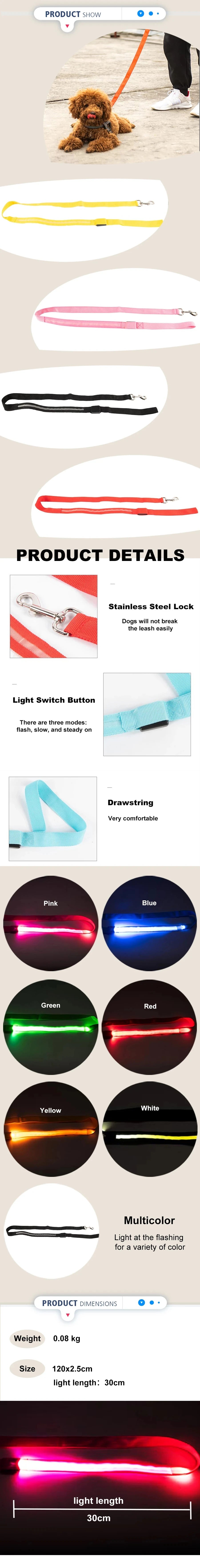 Led Pet Dog Leash Rope With Light Luminous  Lead Leash USB Charging for Dog Safety Flashing Glowing Collar Harness Accessories