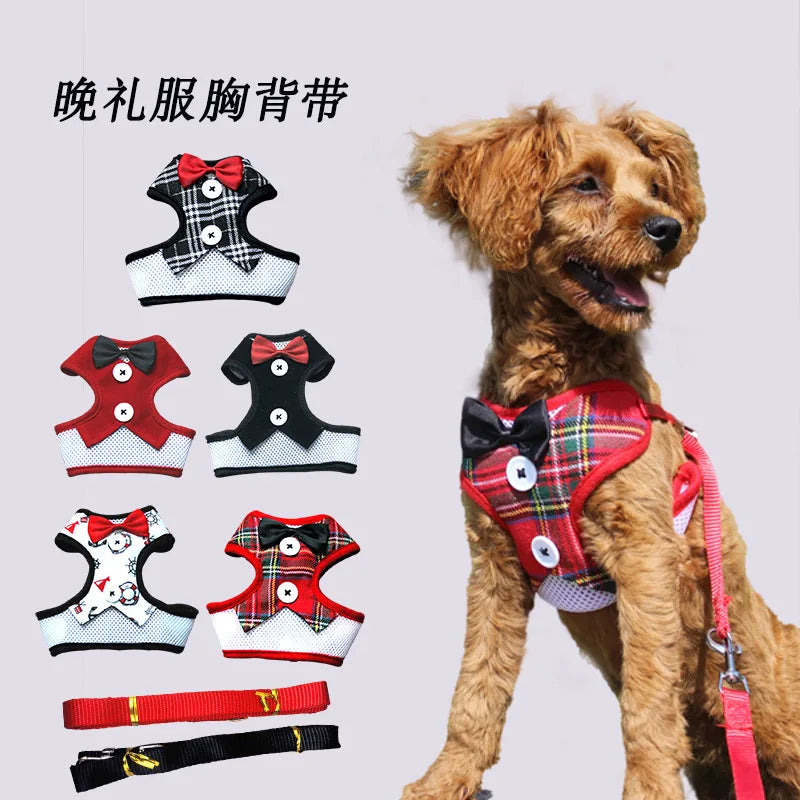 Adjustable Pet Harness with Bow Tie Leash Set Stylish Tuxedo Vest for Small Dogs and Cats Harnesses Leads Dog Supplies