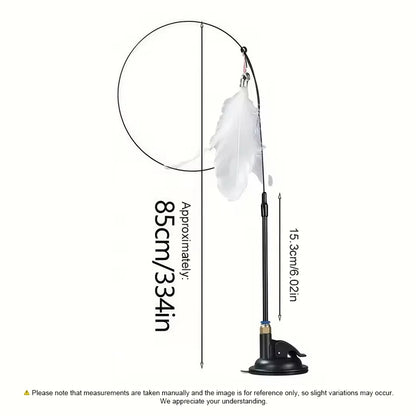 85cm Cat Teaser Wand Interactive Boredom Relief Toy with Suction Cup And Changeable Feathers for Kittens And Cats
