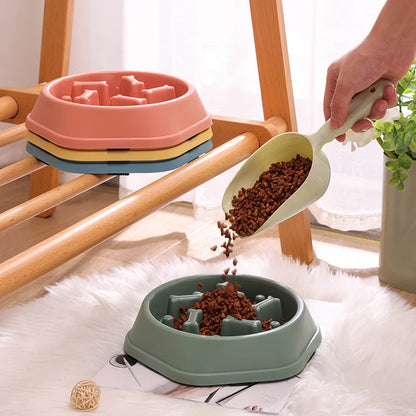 Pet Cat Dog Slow Food Bowl Fat Help Healthy Round Anti-choking Thickened And Non-slip Multiple Colors Shapes