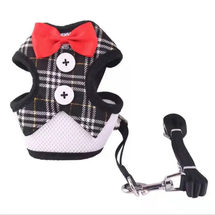 Adjustable Pet Harness with Bow Tie Leash Set Stylish Tuxedo Vest for Small Dogs and Cats Harnesses Leads Dog Supplies