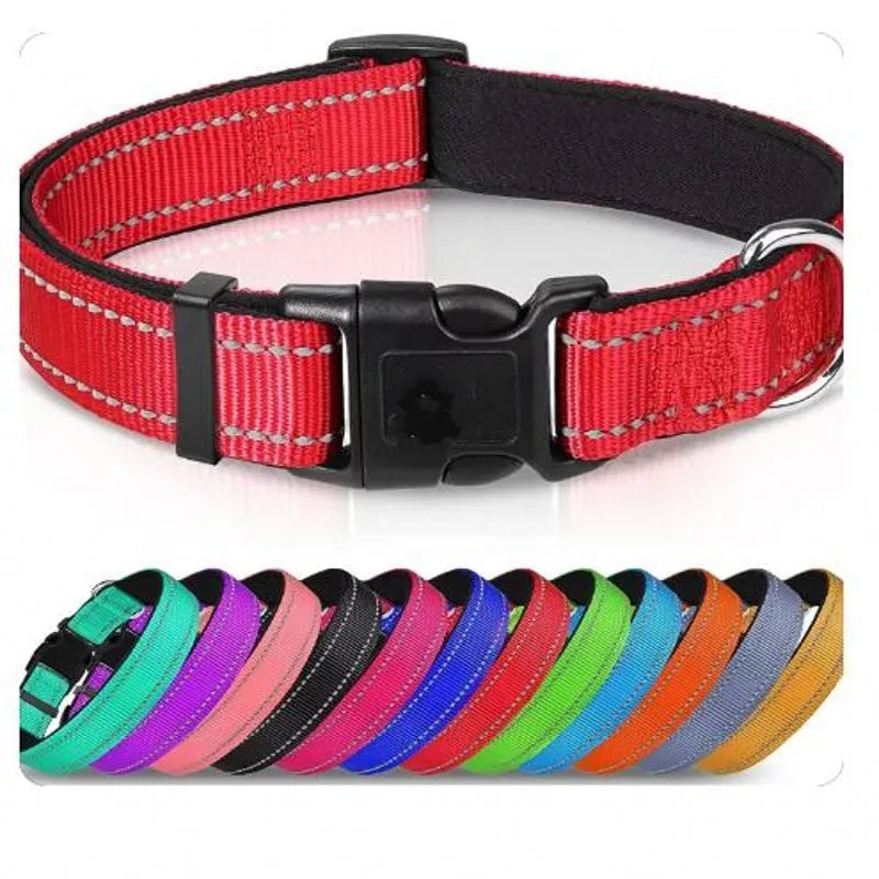 Reflective Dog Collar,Soft Neoprene Padded Breathable Nylon Pet Collar Adjustable for Medium Large Dogs, Neck 25-60 Centimeter
