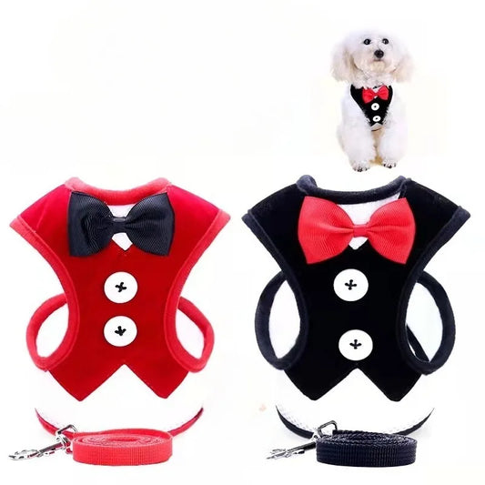 Adjustable Pet Harness with Bow Tie Leash Set Stylish Tuxedo Vest for Small Dogs and Cats Harnesses Leads Dog Supplies