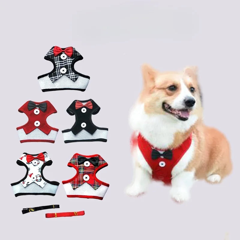 Adjustable Pet Harness with Bow Tie Leash Set Stylish Tuxedo Vest for Small Dogs and Cats Harnesses Leads Dog Supplies