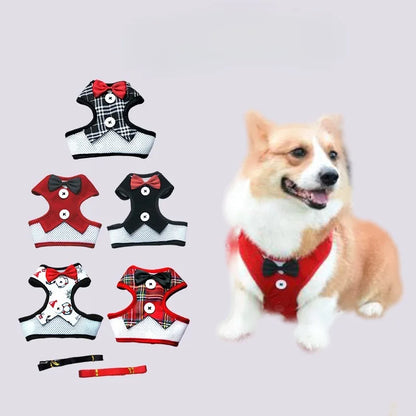 Adjustable Pet Harness with Bow Tie Leash Set Stylish Tuxedo Vest for Small Dogs and Cats Harnesses Leads Dog Supplies