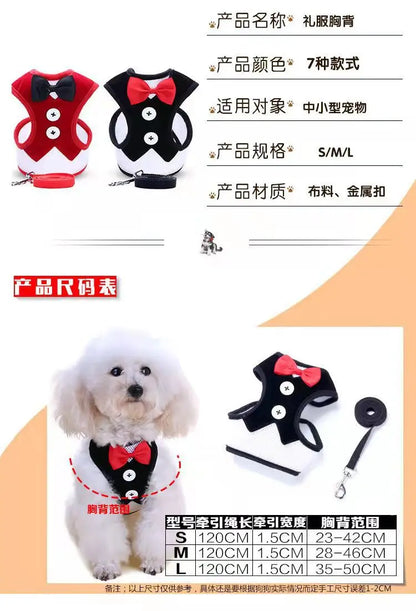 Adjustable Pet Harness with Bow Tie Leash Set Stylish Tuxedo Vest for Small Dogs and Cats Harnesses Leads Dog Supplies