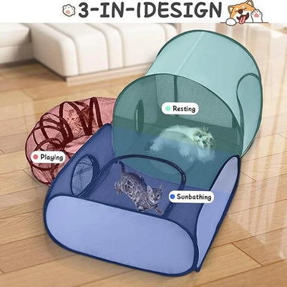 Cat Enclosure Tunnels Dog Play Pen Foldable Enclosure Tunnels House Interactive Toy Exercise Playground for Kitten Puppy Animals
