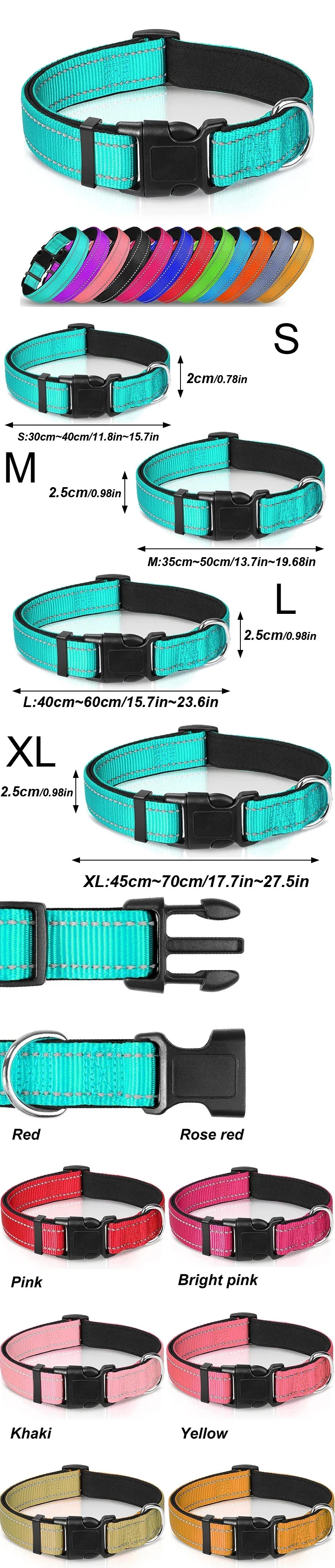 Reflective Dog Collar,Soft Neoprene Padded Breathable Nylon Pet Collar Adjustable for Medium Large Dogs, Neck 25-60 Centimeter