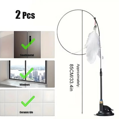 85cm Cat Teaser Wand Interactive Boredom Relief Toy with Suction Cup And Changeable Feathers for Kittens And Cats