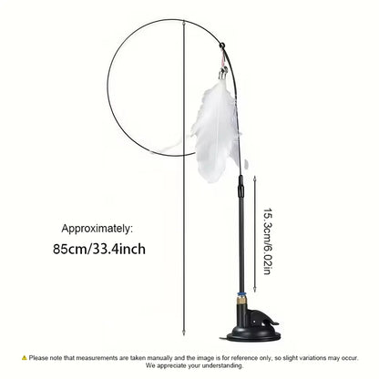 85cm Cat Teaser Wand Interactive Boredom Relief Toy with Suction Cup And Changeable Feathers for Kittens And Cats