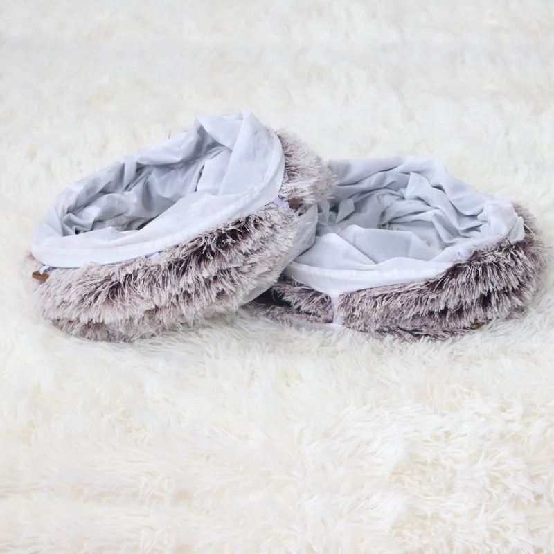 Warm Enclosed Cat Bed Tunnel for Indoor Cats, Four Seasons Thick Plush Kitten House with Play Tube Tunnel Toy