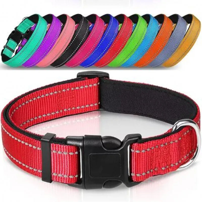 Reflective Dog Collar,Soft Neoprene Padded Breathable Nylon Pet Collar Adjustable for Medium Large Dogs, Neck 25-60 Centimeter