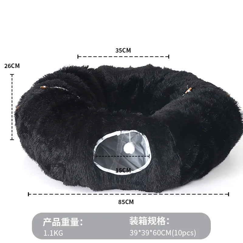 Warm Enclosed Cat Bed Tunnel for Indoor Cats, Four Seasons Thick Plush Kitten House with Play Tube Tunnel Toy