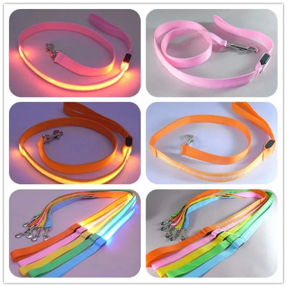 Led Pet Dog Leash Rope With Light Luminous  Lead Leash USB Charging for Dog Safety Flashing Glowing Collar Harness Accessories
