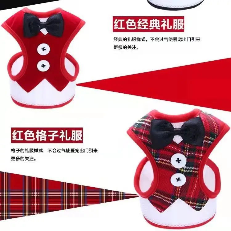 Adjustable Pet Harness with Bow Tie Leash Set Stylish Tuxedo Vest for Small Dogs and Cats Harnesses Leads Dog Supplies