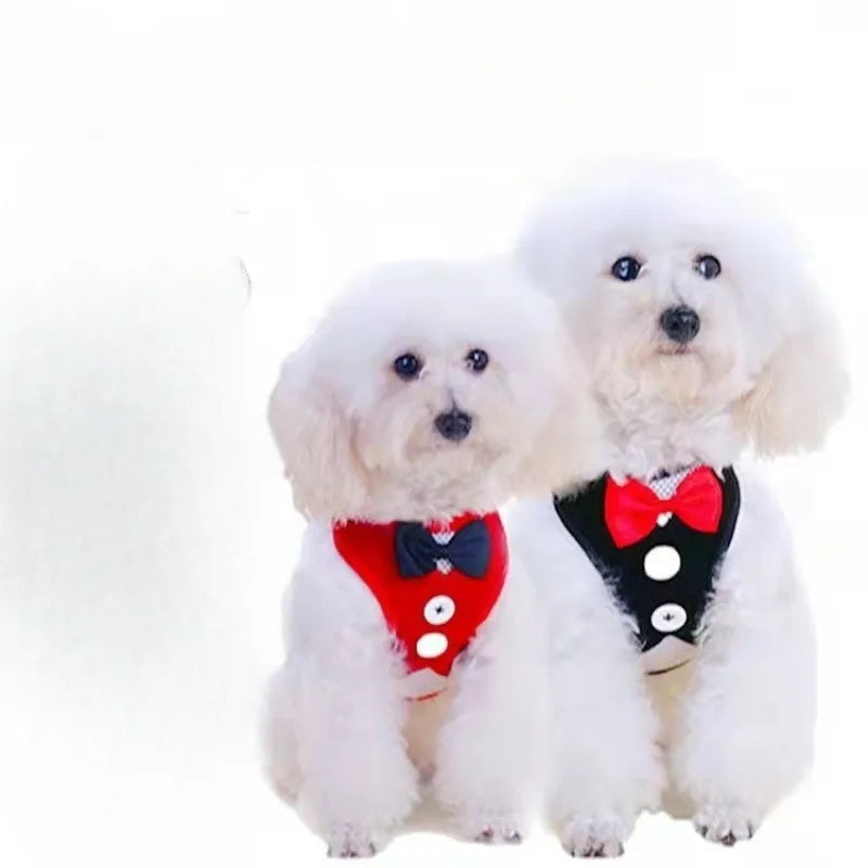 Adjustable Pet Harness with Bow Tie Leash Set Stylish Tuxedo Vest for Small Dogs and Cats Harnesses Leads Dog Supplies