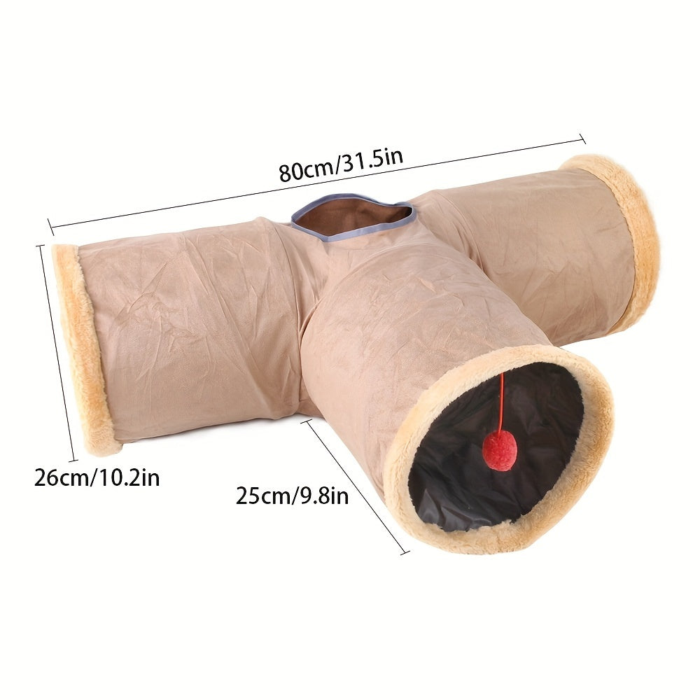 2/3/4 Ways Plush Pet Collapsible Cat Tunnel Cat Play Tunnel Toys Durable Warm Plush Suede Hideaway Pet Crinkle Tunnel