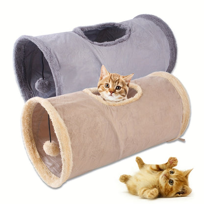2/3/4 Ways Plush Pet Collapsible Cat Tunnel Cat Play Tunnel Toys Durable Warm Plush Suede Hideaway Pet Crinkle Tunnel