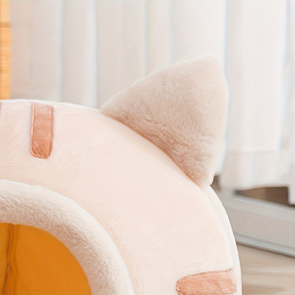 Cat-Shaped Cat Bed, Puppy Bed, Semi-Enclosed Cat Nest, Non-Slip Bottom Pet Bed, Suitable for All Seasons, Warm, Soft, And Washable Cat Sleeping Bed.