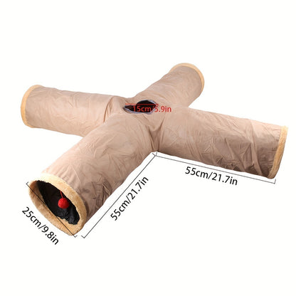2/3/4 Ways Plush Pet Collapsible Cat Tunnel Cat Play Tunnel Toys Durable Warm Plush Suede Hideaway Pet Crinkle Tunnel