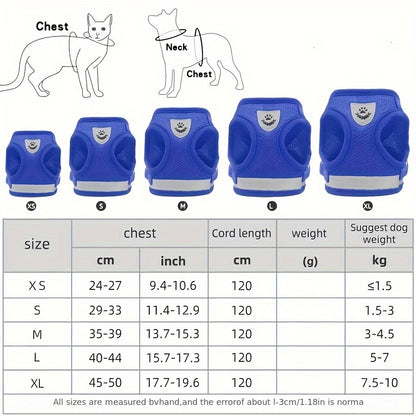 Breathable Cat Harness And Leash Set, Escape Proof Pet Clothes Kitten Puppy Dogs Vest Adjustable Easy Control Reflective Cat Harness