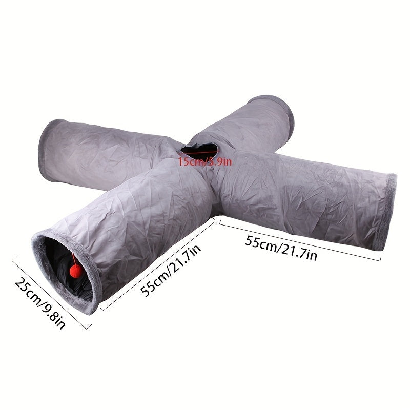 2/3/4 Ways Plush Pet Collapsible Cat Tunnel Cat Play Tunnel Toys Durable Warm Plush Suede Hideaway Pet Crinkle Tunnel