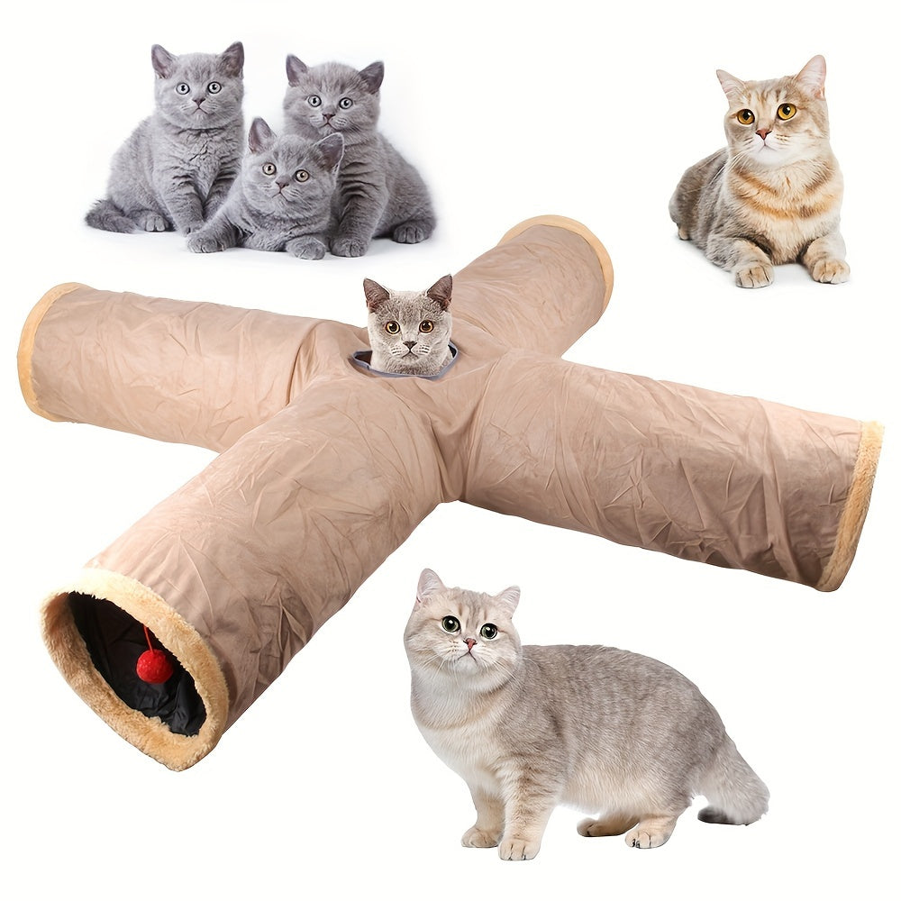 2/3/4 Ways Plush Pet Collapsible Cat Tunnel Cat Play Tunnel Toys Durable Warm Plush Suede Hideaway Pet Crinkle Tunnel