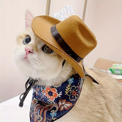 1pc Pet Cowboy Hat, Adjustable Tether Design, Polyester Material, Non-Textile Weaving, Suitable for Small to Medium Breeds - Ideal for Cosplay, Parties & Photo Props, Cowboy Accessories
