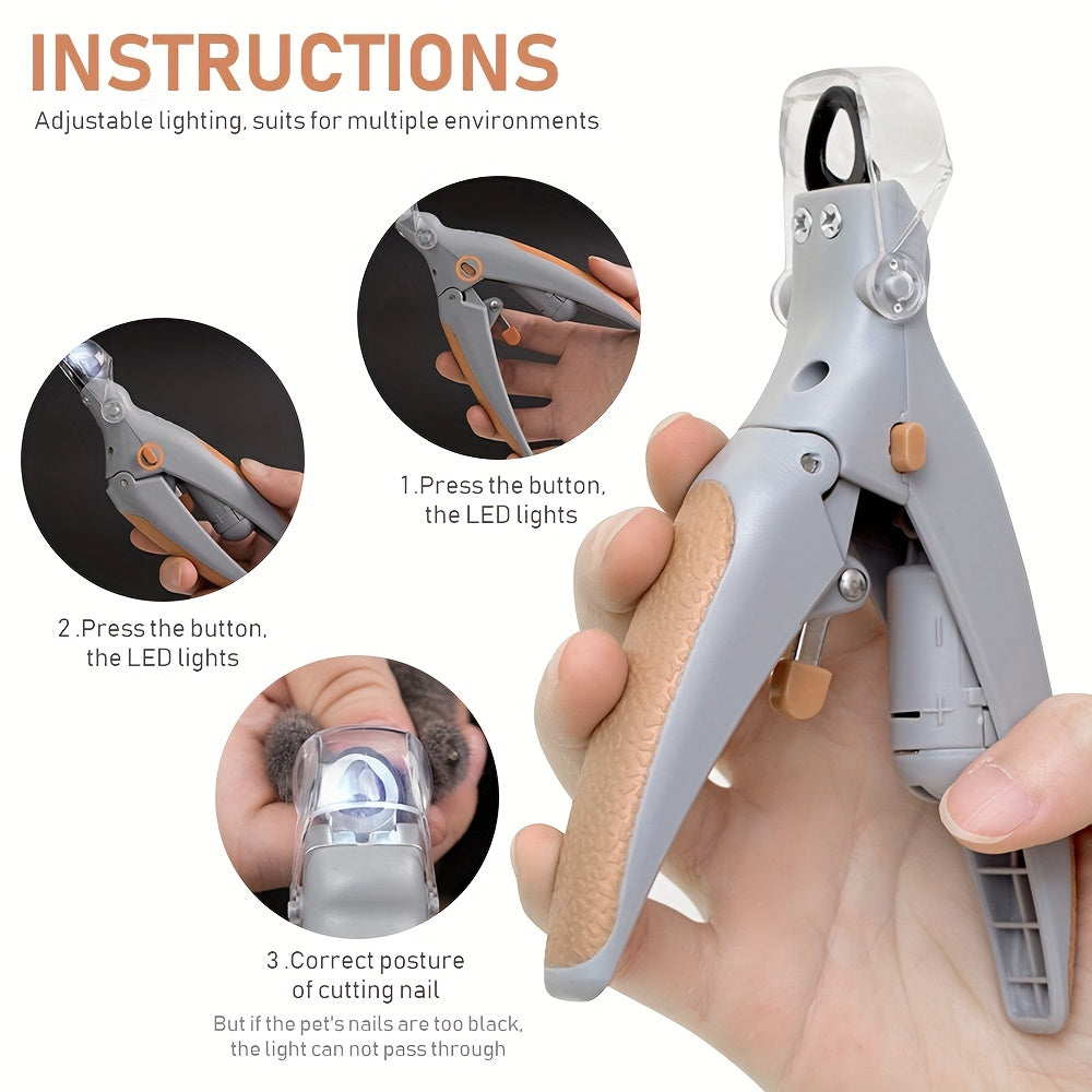 1pc Pet Nail Clipper With LED Light, Dog And Cat Nail Scissor With Stainless Steel Non-slip Silicone Handle, Anti-Bleeding Pet Nail Clipper For Pet Cleaning And Grooming Tools