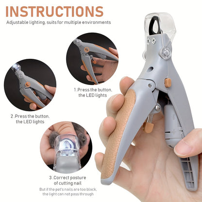 1pc Pet Nail Clipper With LED Light, Dog And Cat Nail Scissor With Stainless Steel Non-slip Silicone Handle, Anti-Bleeding Pet Nail Clipper For Pet Cleaning And Grooming Tools
