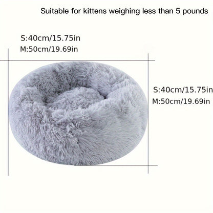 1pc Plush Pet Kennel Removable Washable Soft Cat Nest Winter Warm Round Cat Bed Pet Supplies